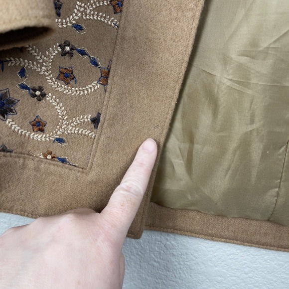 Vintage Oscar de la Renta Embroidered Camel Hair Collarless Jacket Medium Boho - Picture 5 of 9